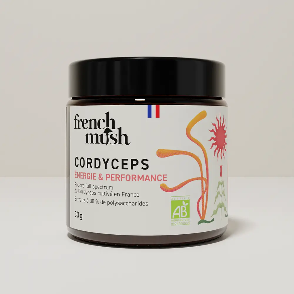 French Mush compléments alimentaires à base d'extraits de champignons médicinaux biologiques fabriqués en France Le Cordyceps - poudre -