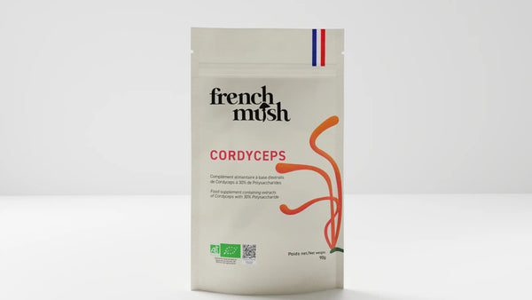 French Mush compléments alimentaires à base d'extraits de champignons médicinaux biologiques fabriqués en France Maximisez Votre Performance Sportive avec le Cordyceps - poudre - 90g