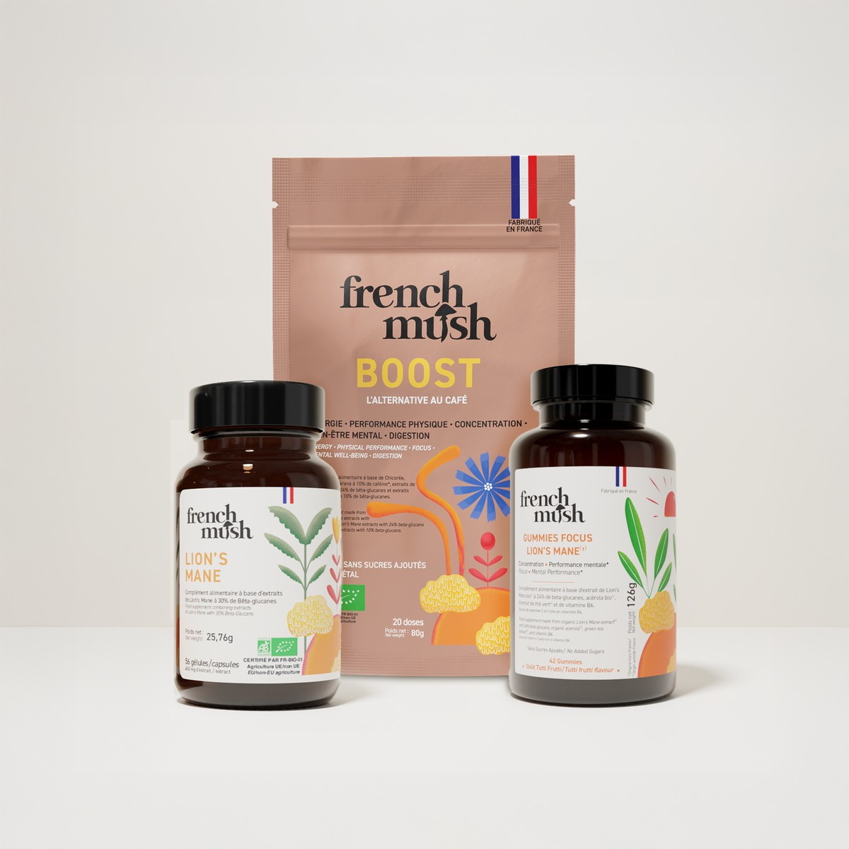 French Mush compléments alimentaires à base d'extraits de champignons médicinaux biologiques fabriqués en France Pack de la rentrée - test -