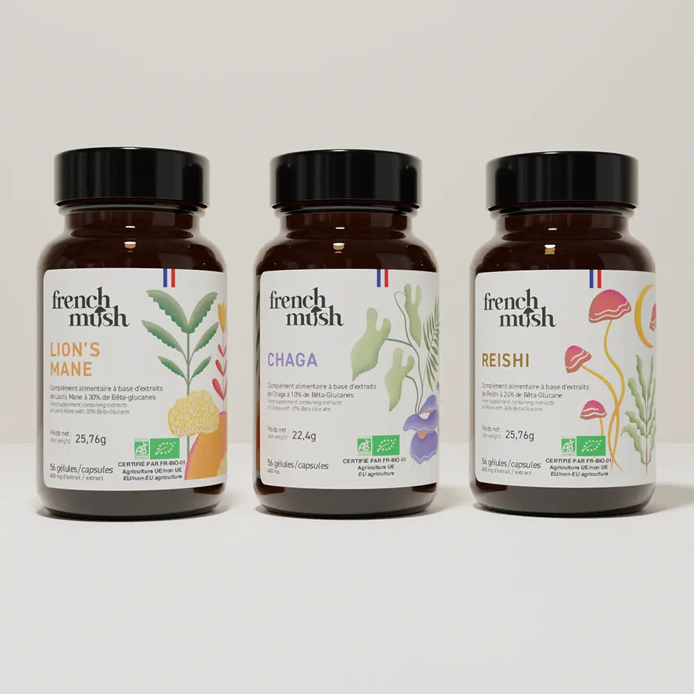 French Mush compléments alimentaires à base d'extraits de champignons médicinaux biologiques fabriqués en France Bien-être Hormonal & SPM gélules - gélules -