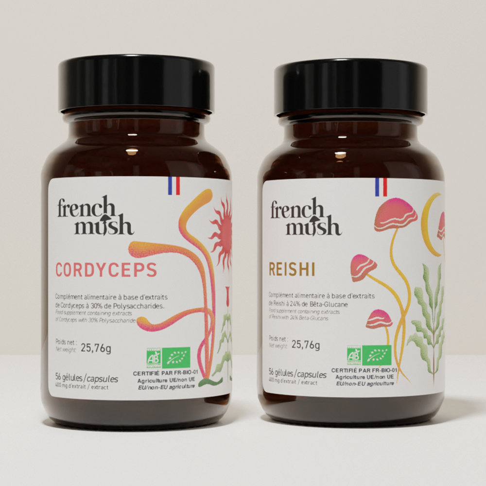French Mush compléments alimentaires à base d'extraits de champignons médicinaux biologiques fabriqués en France Le Pack Marathon - gélules -