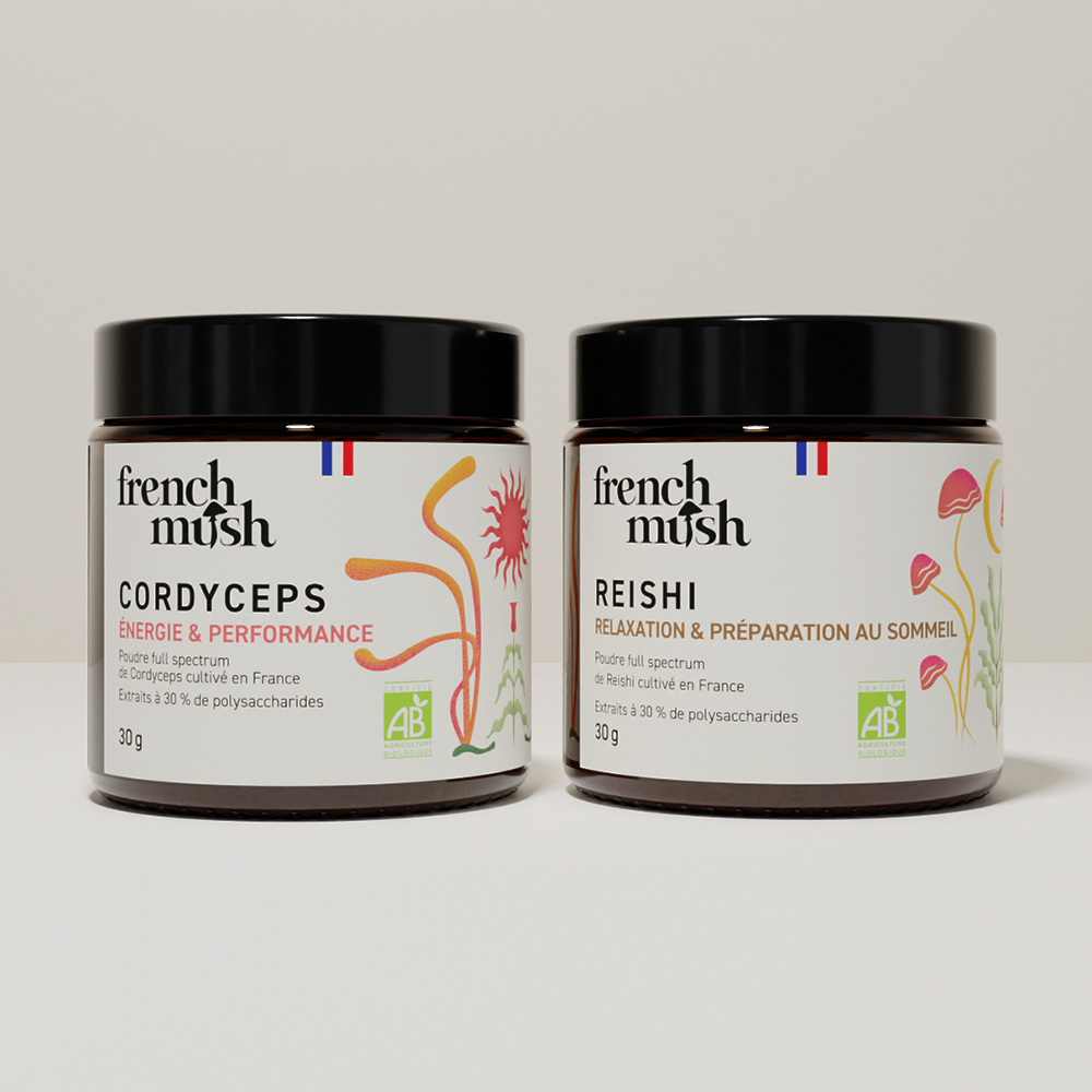 French Mush compléments alimentaires à base d'extraits de champignons médicinaux biologiques fabriqués en France Le Pack Marathon en poudres - poudre -