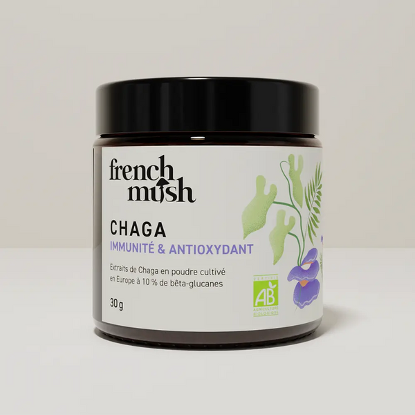 French Mush compléments alimentaires à base d'extraits de champignons médicinaux biologiques fabriqués en France Le Chaga - poudre -
