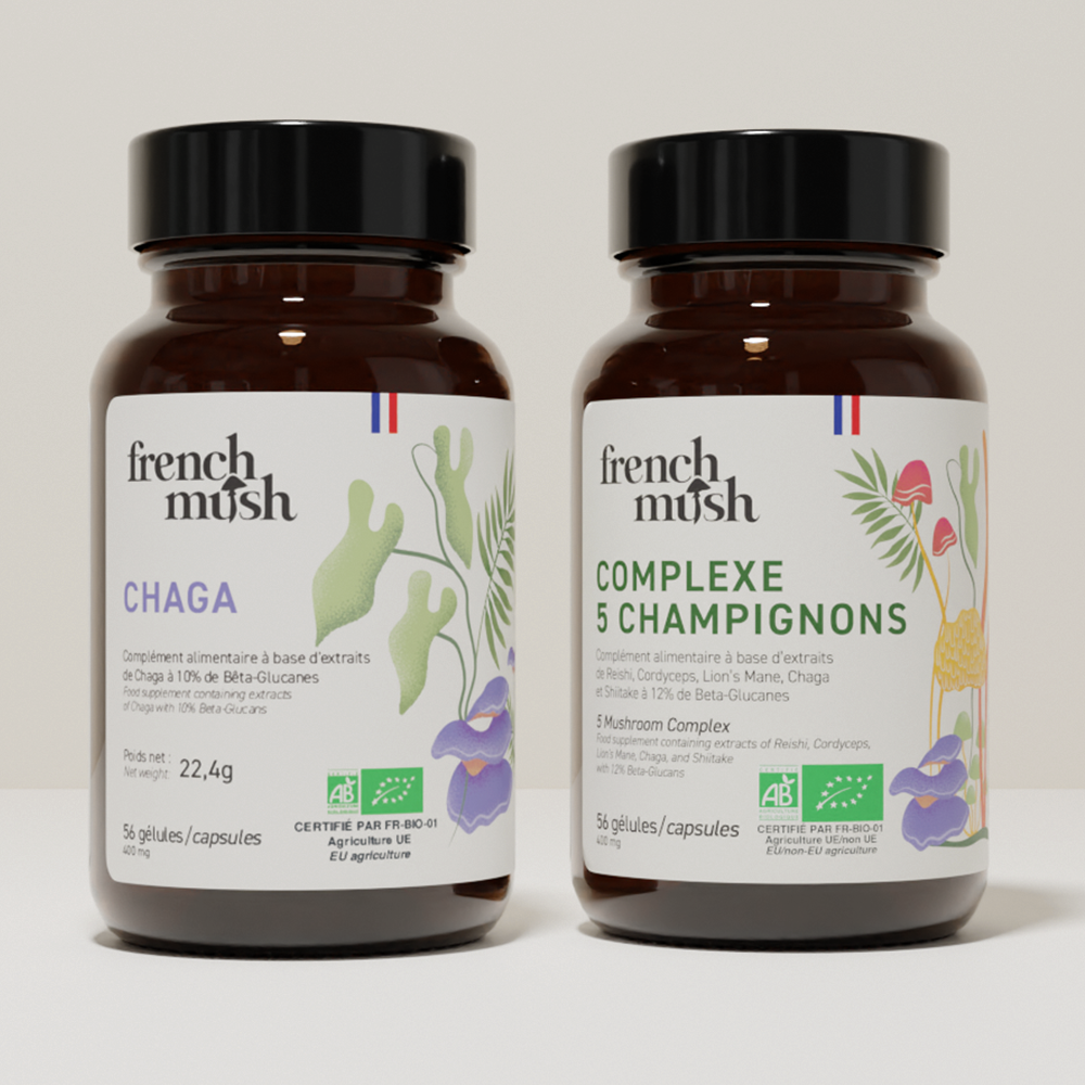 French Mush compléments alimentaires à base d'extraits de champignons médicinaux biologiques fabriqués en France Pack anti-âge gélules - gélules -