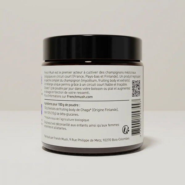 French Mush compléments alimentaires à base d'extraits de champignons médicinaux biologiques fabriqués en France Le Chaga - poudre -