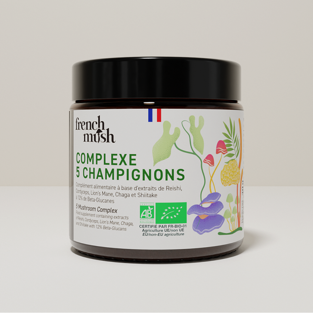 French Mush compléments alimentaires à base d'extraits de champignons médicinaux biologiques fabriqués en France Complexe 5 Champignons en poudres - poudre -