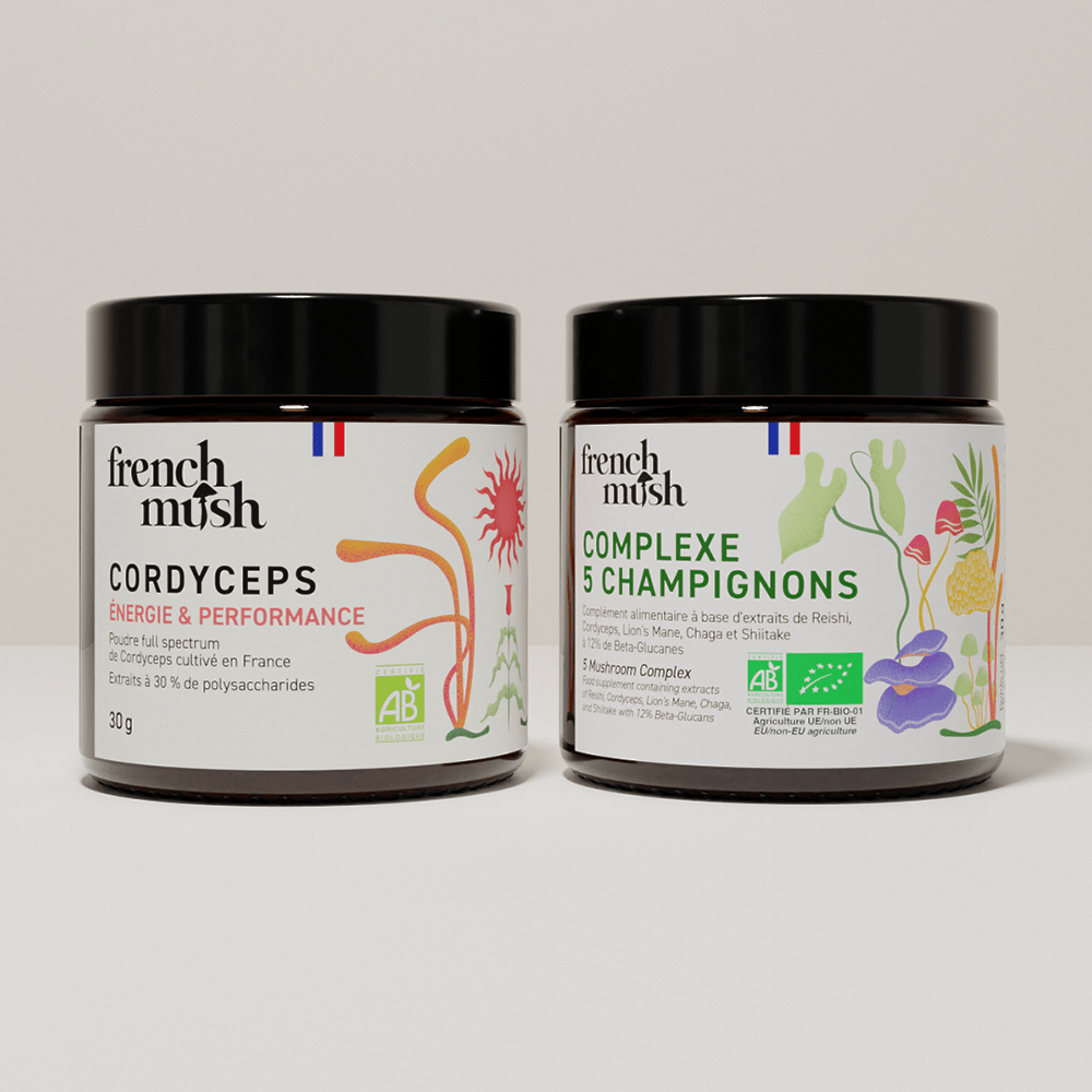 Complexe Champignons 5 - Cordyceps en poudres bio (mix 5 champignons : Cordyceps, Reishi, Chaga, Lion's Mane, Shiitake)