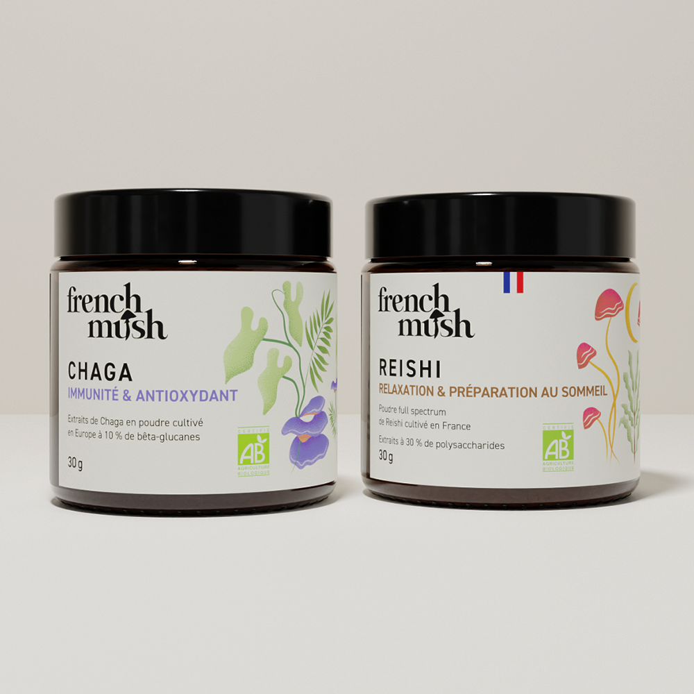 French Mush compléments alimentaires à base d'extraits de champignons médicinaux biologiques fabriqués en France Le pack Acné poudre - poudre -
