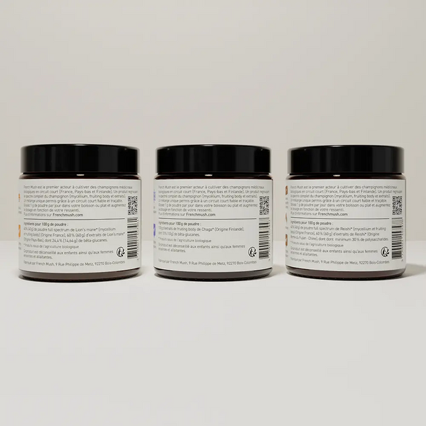 French Mush compléments alimentaires à base d'extraits de champignons médicinaux biologiques fabriqués en France Le Pack Immunité et Stress Poudres - poudre -