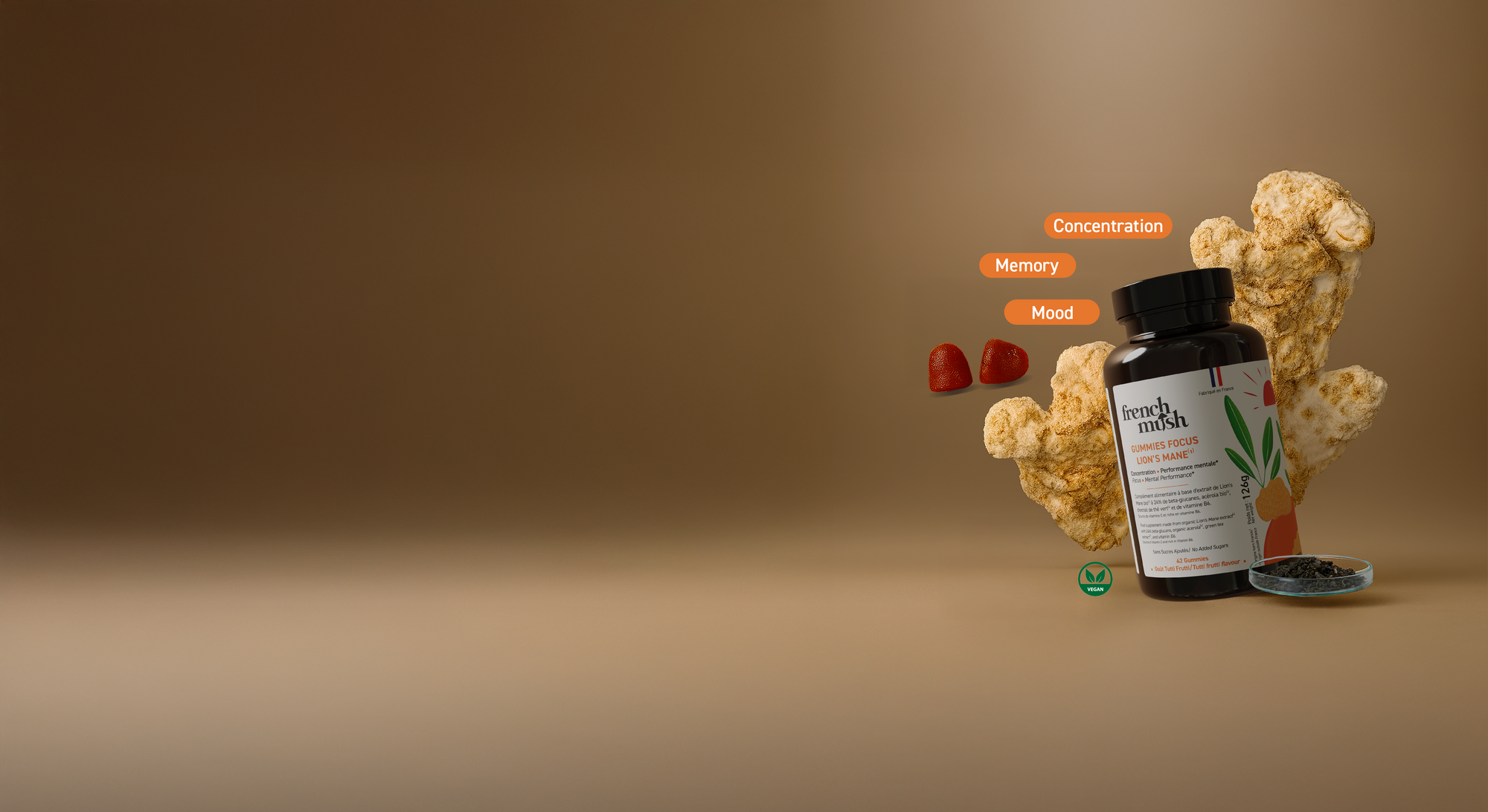 French Mush dietary supplements made from organic medicinal mushroom extracts produced in France