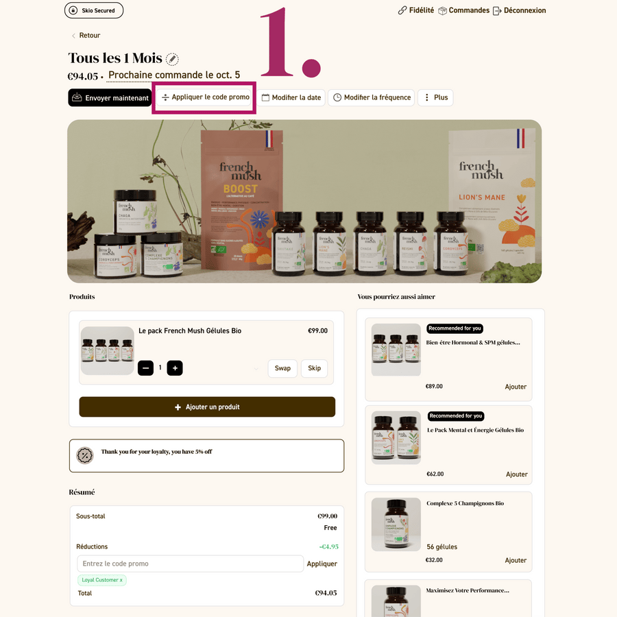 French Mush compléments alimentaires à base d'extraits de champignons médicinaux biologiques fabriqués en France - GIF  -Page guide abonnement