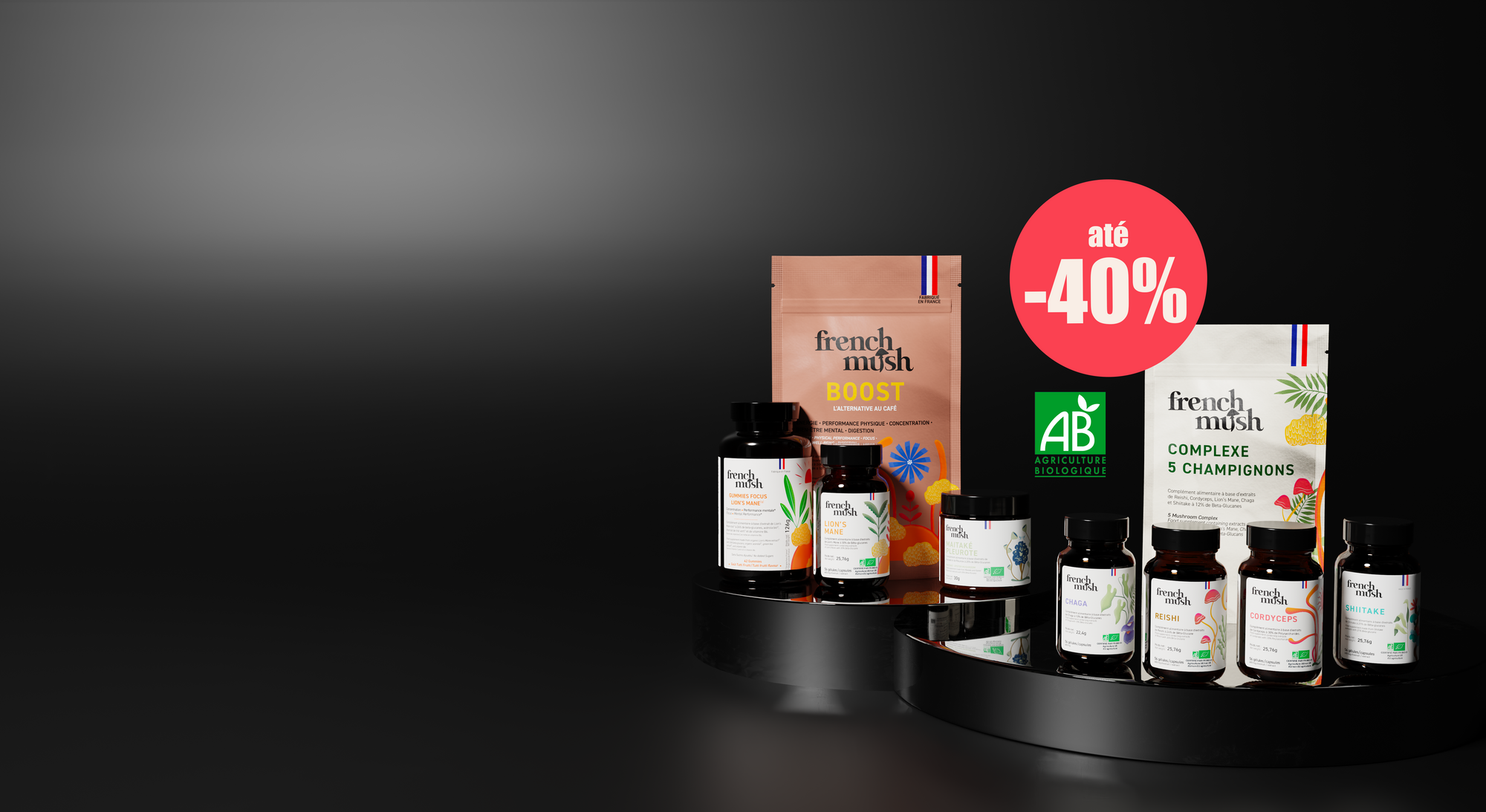 Suplementos alimentares French Mush à base de extratos de cogumelos medicinais biológicos fabricados na França – BLACK FRIDAY 2025