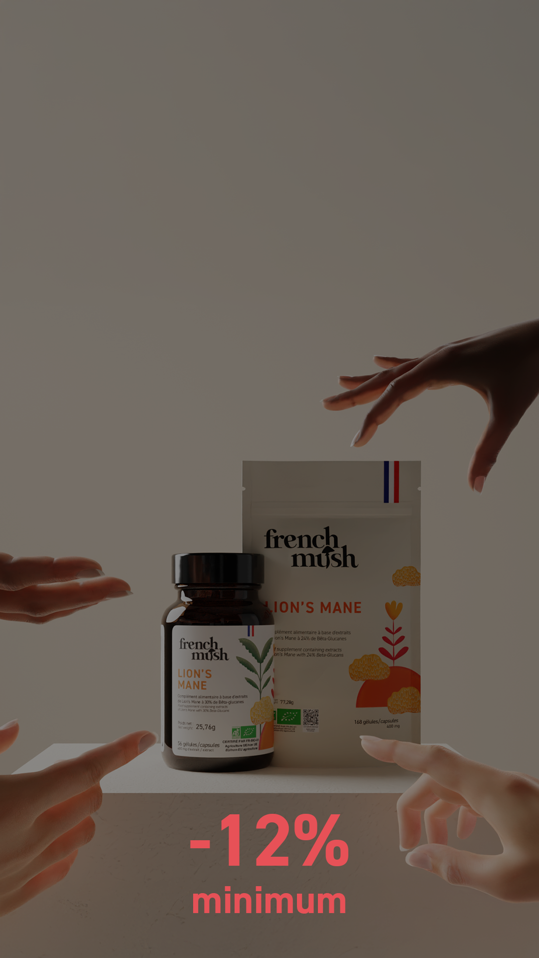 French Mush compléments alimentaires à base d'extraits de champignons médicinaux biologiques fabriqués en France - abonnement sur-mesure -AB