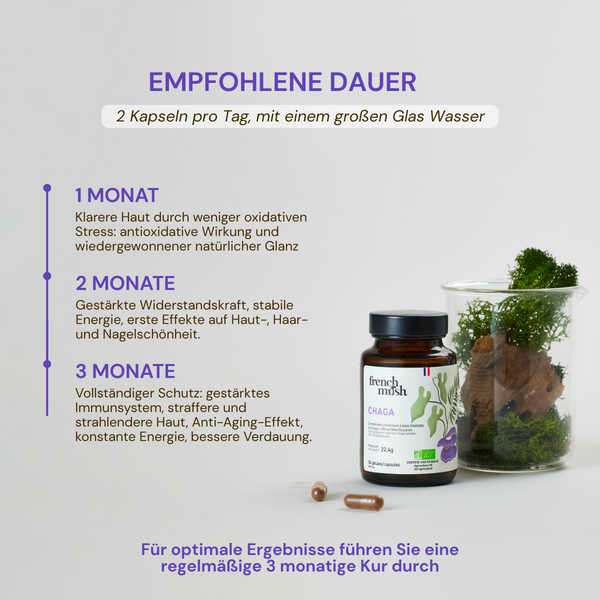 French Mush compléments alimentaires à base d'extraits de champignons médicinaux biologiques fabriqués en France -  - durée recommandée