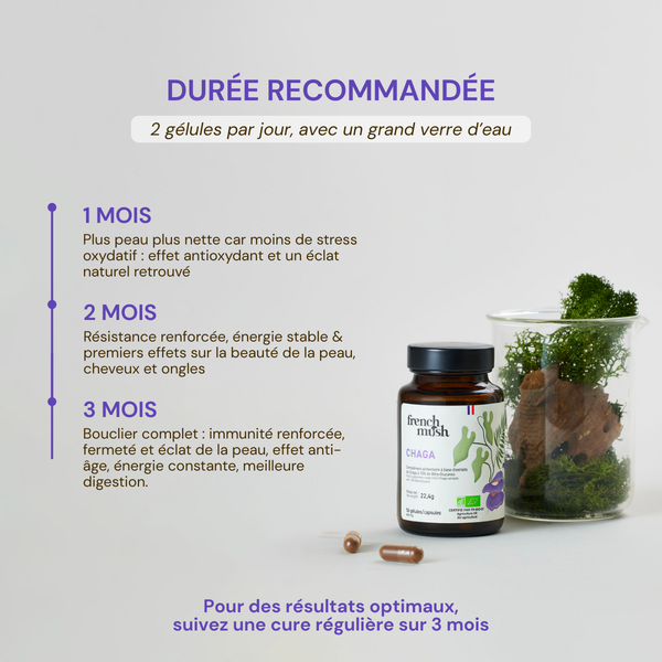 French Mush compléments alimentaires à base d'extraits de champignons médicinaux biologiques fabriqués en France -  - durée recommandée