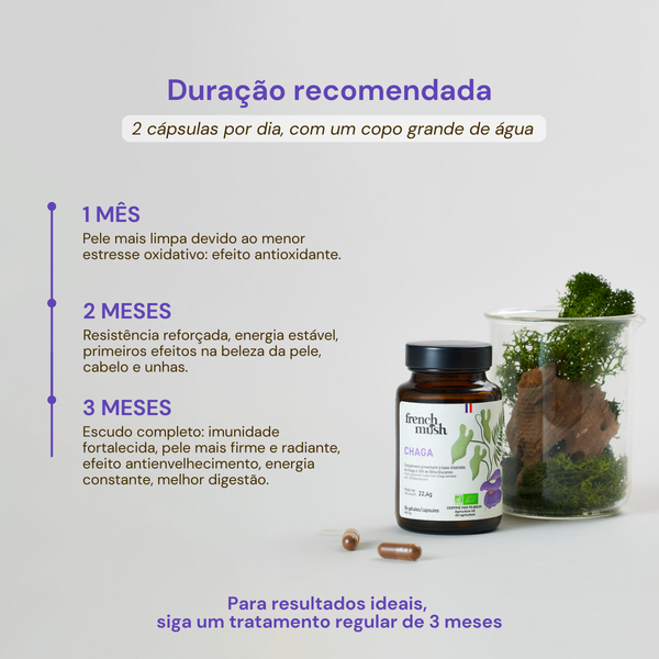 French Mush compléments alimentaires à base d'extraits de champignons médicinaux biologiques fabriqués en France -Durée de recommandation- CHAGA