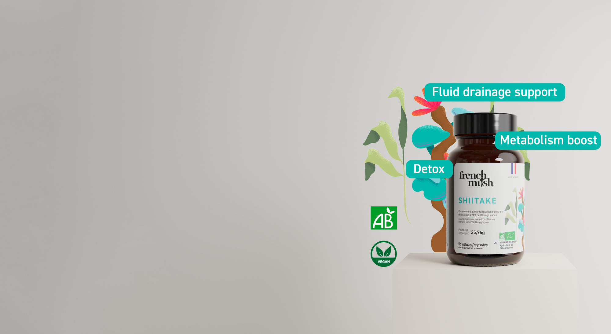 Shiitake - French Mush dietary supplements made from organic medicinal mushroom extracts, manufactured in France.