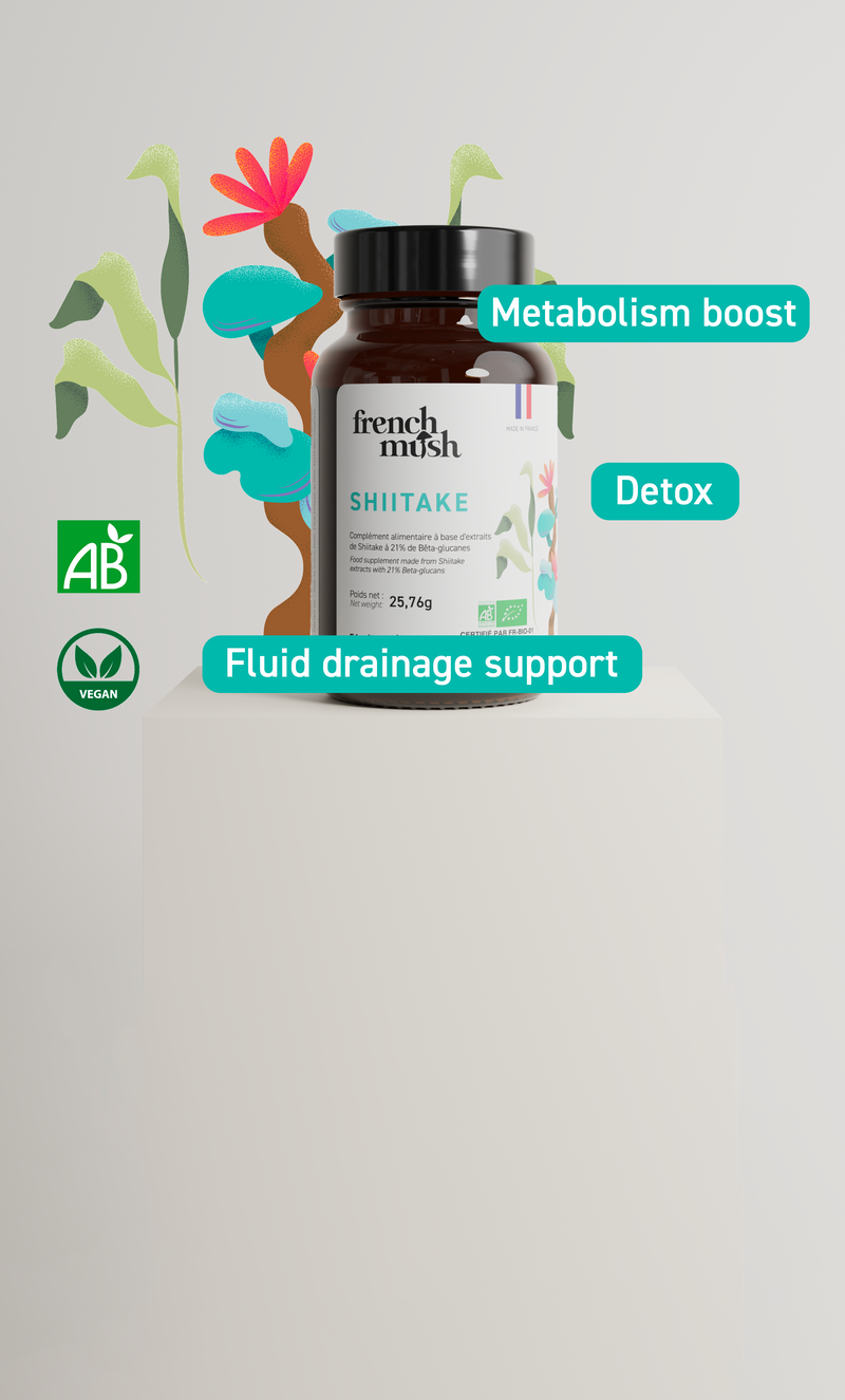 Shiitake - French Mush dietary supplements made from organic medicinal mushroom extracts, manufactured in France.