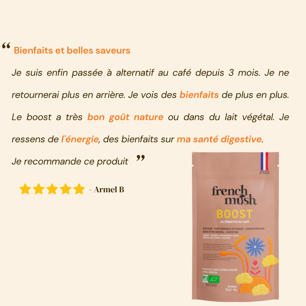 French Mush compléments alimentaires à base d'extraits de champignons médicinaux biologiques fabriqués en France Boisson Boost, votre alternative au café - boisson -