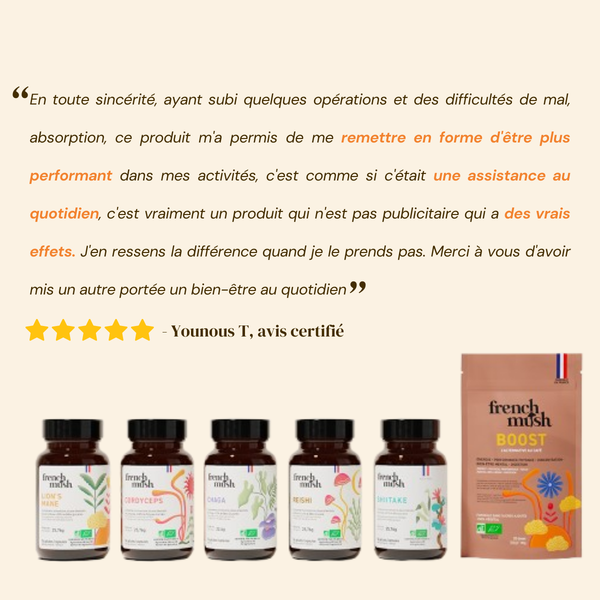 French Mush compléments alimentaires à base d'extraits de champignons médicinaux biologiques fabriqués en France - Avis client 