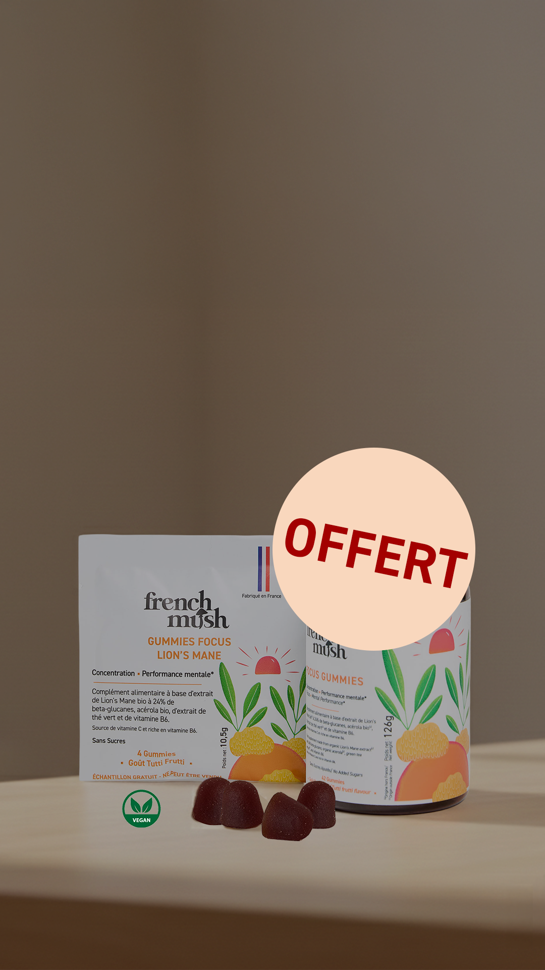 French Mush compléments alimentaires à base d'extraits de champignons médicinaux biologiques fabriqués en France - échantillons Focus offerts - 
4 à 8 fois plus efficace
Produit le plus dosé d'Europe 
Cultivé en France et en Finlande 
Extraction breveté 