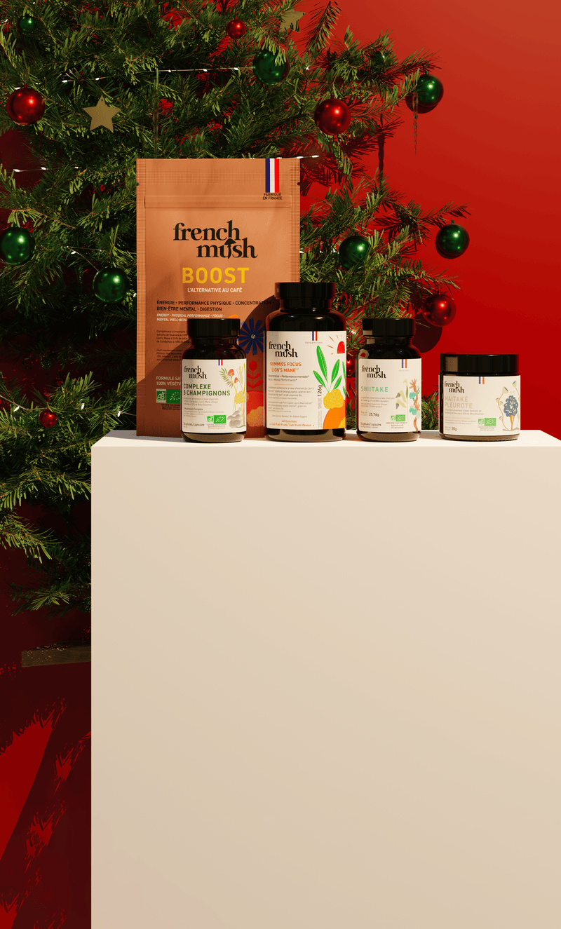 French Mush compléments alimentaires à base d'extraits de champignons médicinaux biologiques fabriqués en France - Fin d'année 2025