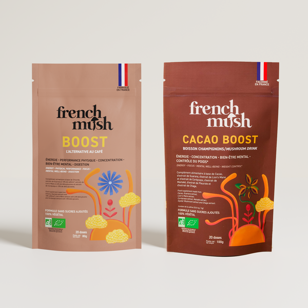 French Mush compléments alimentaires à base d'extraits de champignons médicinaux biologiques fabriqués en France Pack Boost Chicorée & Cacao - boisson -