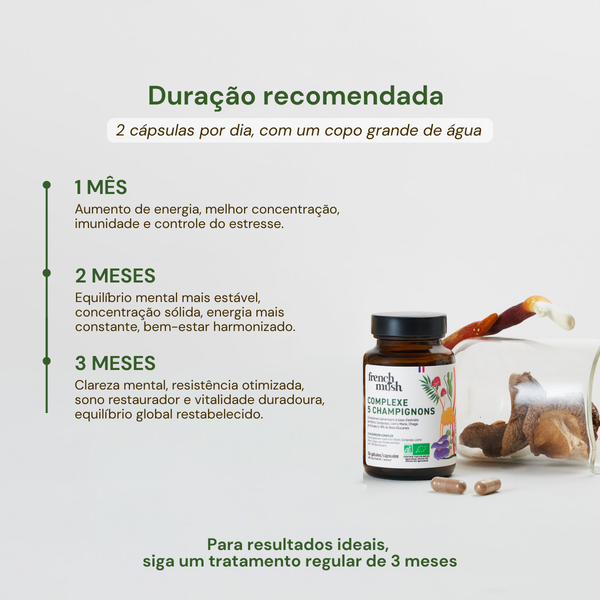 French Mush compléments alimentaires à base d'extraits de champignons médicinaux biologiques fabriqués en France -Durée de recommandation- Complexe_5_champignons