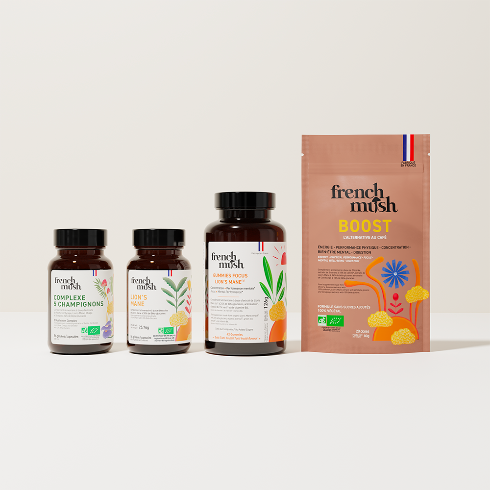 French Mush compléments alimentaires à base d'extraits de champignons médicinaux biologiques fabriqués en France Le Pack Best Seller - gélules -