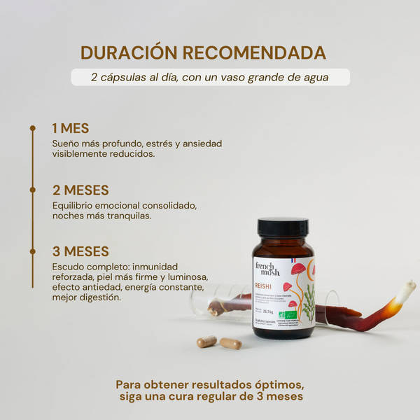 French Mush compléments alimentaires à base d'extraits de champignons médicinaux biologiques fabriqués en France -Durée de recommandation- REISHI