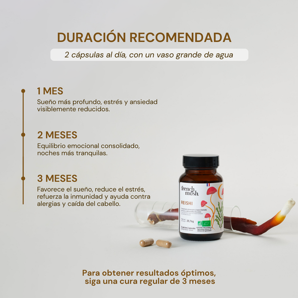 French Mush compléments alimentaires à base d'extraits de champignons médicinaux biologiques fabriqués en France - REISHI - durée recommandée
