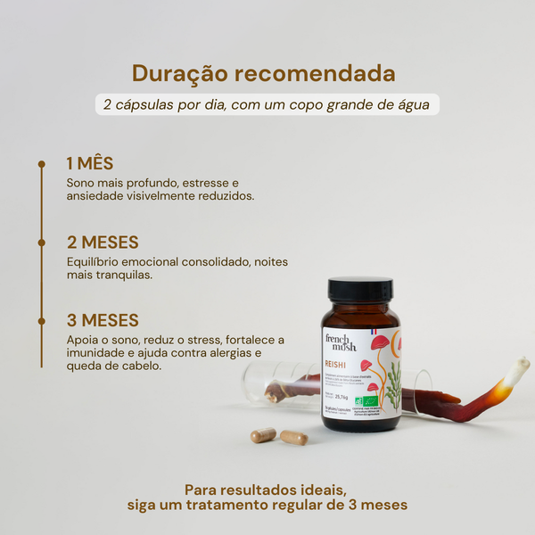 French Mush compléments alimentaires à base d'extraits de champignons médicinaux biologiques fabriqués en France - REISHI - durée recommandée