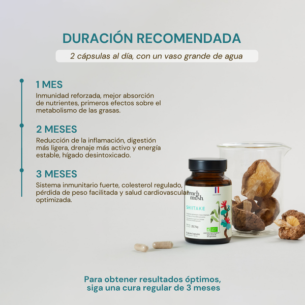 French Mush compléments alimentaires à base d'extraits de champignons médicinaux biologiques fabriqués en France -Durée de recommandation- SHIITAKE-ES