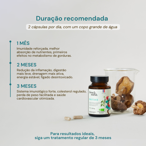 French Mush compléments alimentaires à base d'extraits de champignons médicinaux biologiques fabriqués en France -Durée de recommandation- SHIITAKE