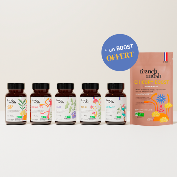 French Mush compléments alimentaires à base d'extraits de champignons médicinaux biologiques fabriqués en France Le Super Pack French Mush - gélules -