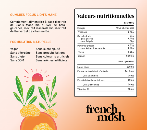 French Mush compléments alimentaires à base d'extraits de champignons médicinaux biologiques fabriqués en France Gummies Focus (VIP) - gummies -