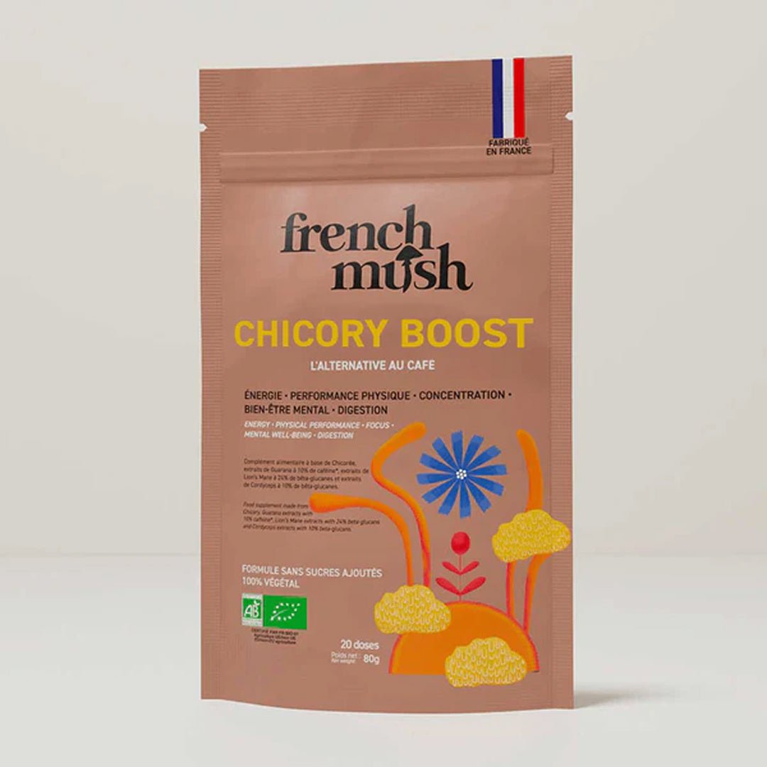 French Mush compléments alimentaires à base d'extraits de champignons médicinaux biologiques fabriqués en France - Boisson Boost Bio · Chicorée - French Mush-boisson