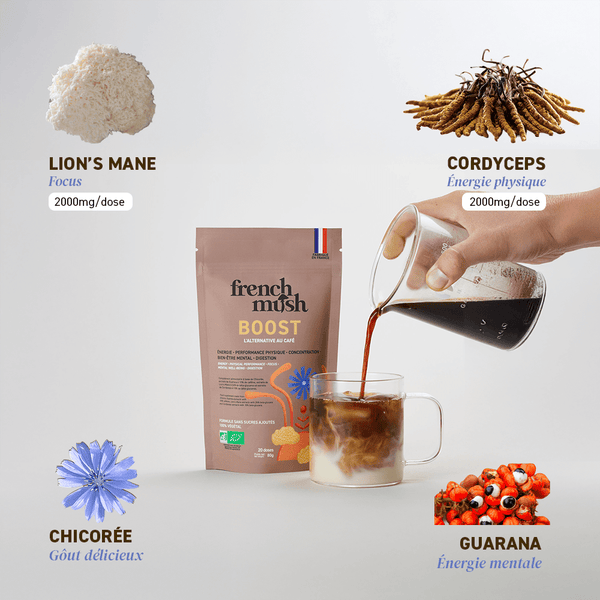 French Mush compléments alimentaires à base d'extraits de champignons médicinaux biologiques fabriqués en France - Boisson Boost Bio · Chicorée · Choose - French Mush-