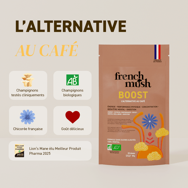 French Mush compléments alimentaires à base d'extraits de champignons médicinaux biologiques fabriqués en France - Boisson Boost Bio · Chicorée · Choose - French Mush-