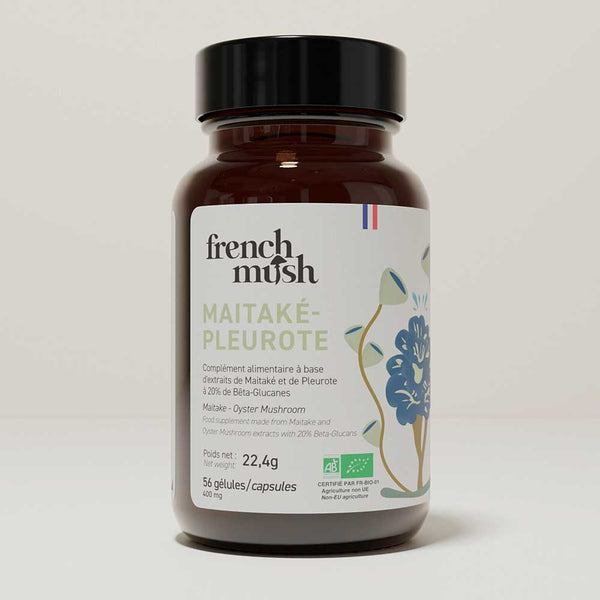 French Mush compléments alimentaires à base d'extraits de champignons médicinaux biologiques fabriqués en France Duo Maïtake Pleurote Bio - gélules -