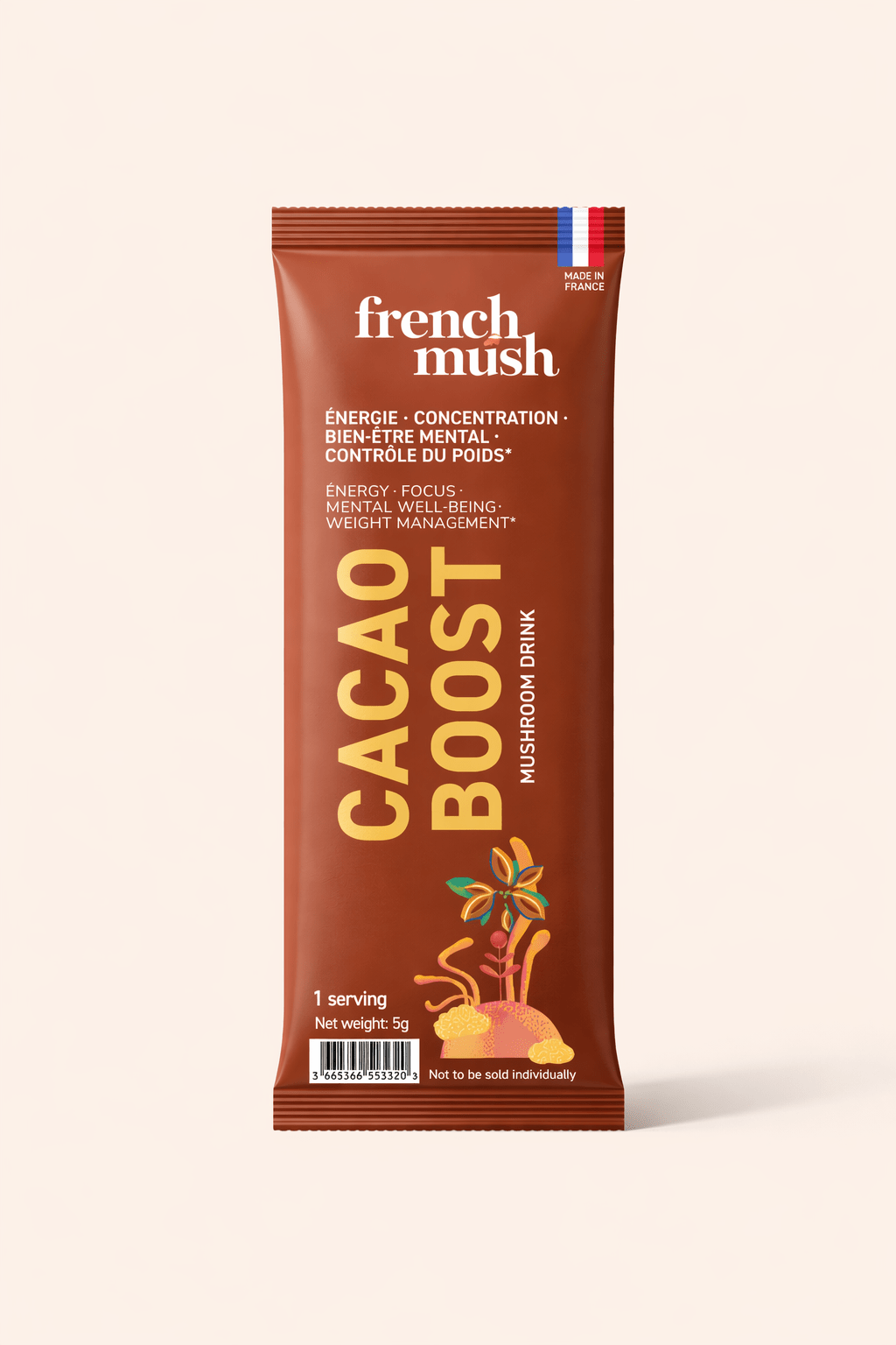 French Mush compléments alimentaires à base d'extraits de champignons médicinaux biologiques fabriqués en France Échantillon Boost Cacao 4g OFFERT ! - offert -