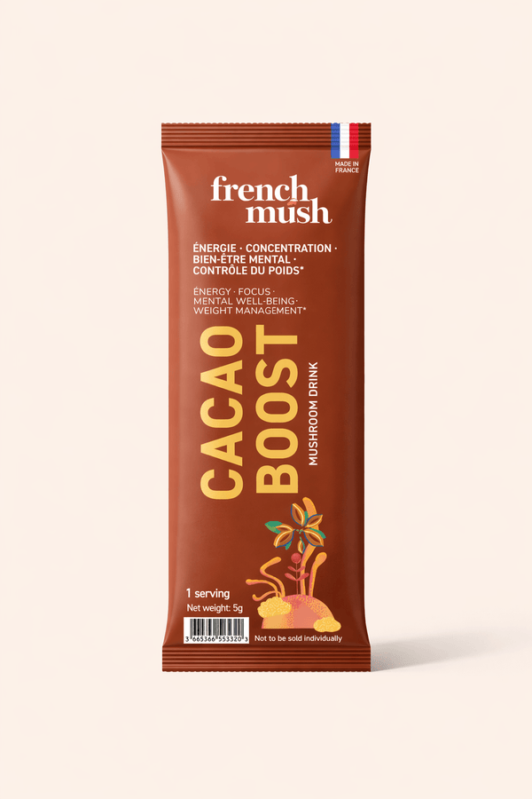 French Mush compléments alimentaires à base d'extraits de champignons médicinaux biologiques fabriqués en France Échantillon Boost Cacao 4g OFFERT ! - offert -