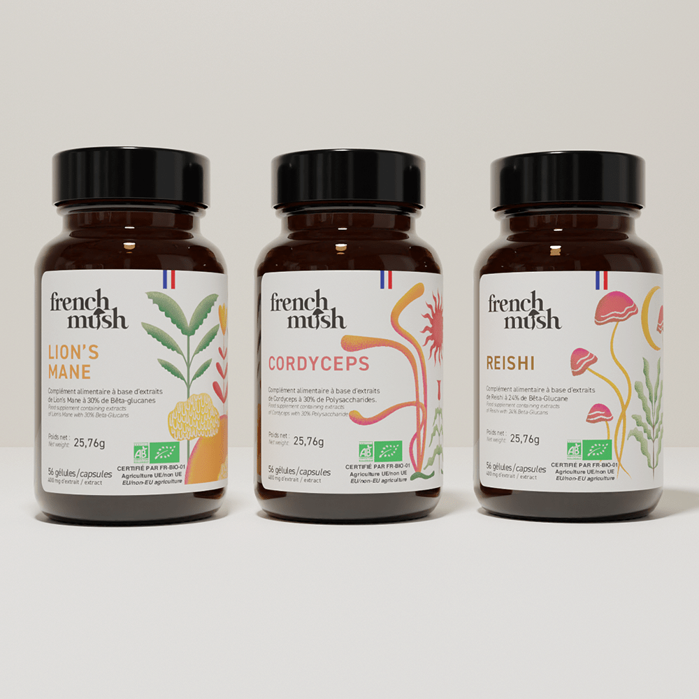 French Mush compléments alimentaires à base d'extraits de champignons médicinaux biologiques fabriqués en France Bien-être et ménopause gélules Bio - gélules -