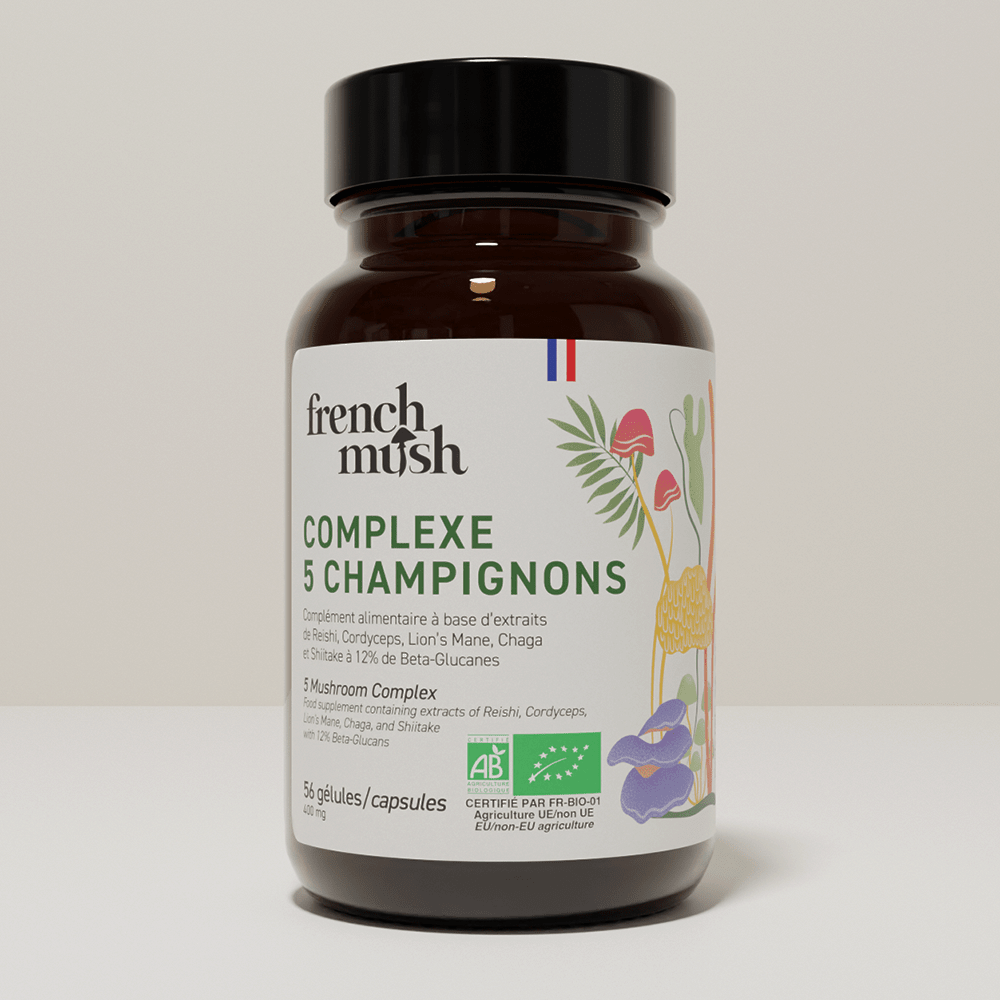 French Mush compléments alimentaires à base d'extraits de champignons médicinaux biologiques fabriqués en France Complexe 5 Template (Copy) - gélules -