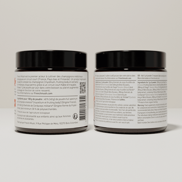French Mush compléments alimentaires à base d'extraits de champignons médicinaux biologiques fabriqués en France Complexe Champignons 5 - Cordyceps en poudres - poudre -