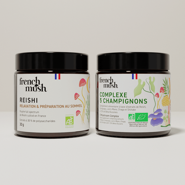 French Mush compléments alimentaires à base d'extraits de champignons médicinaux biologiques fabriqués en France Complexe Champignons 5 - Reishi en poudres - poudre -