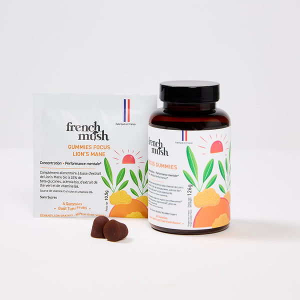 French Mush compléments alimentaires à base d'extraits de champignons médicinaux biologiques fabriqués en France Échantillon Gummies Focus OFFERT ! - offert -