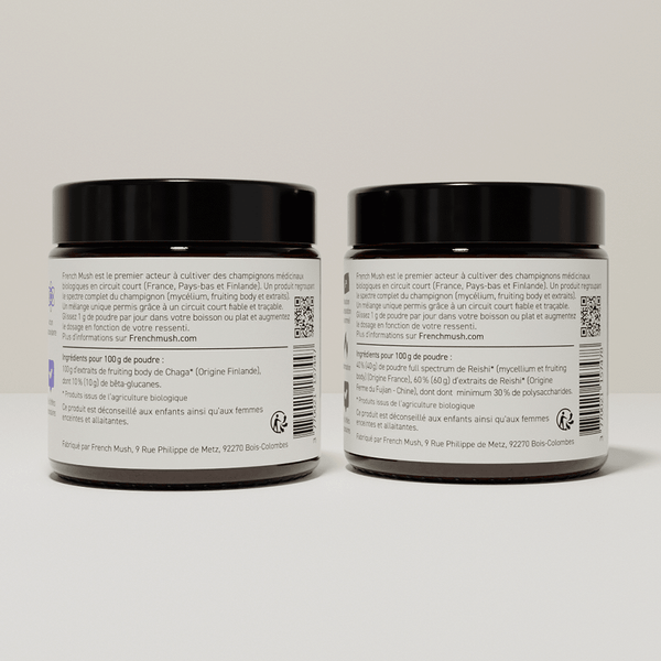 French Mush compléments alimentaires à base d'extraits de champignons médicinaux biologiques fabriqués en France Le pack Immunité et Sommeil Poudres Bio - poudre -