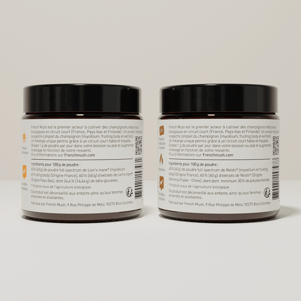 French Mush compléments alimentaires à base d'extraits de champignons médicinaux biologiques fabriqués en France Le pack Concentration et Sommeil en Poudres - poudre -