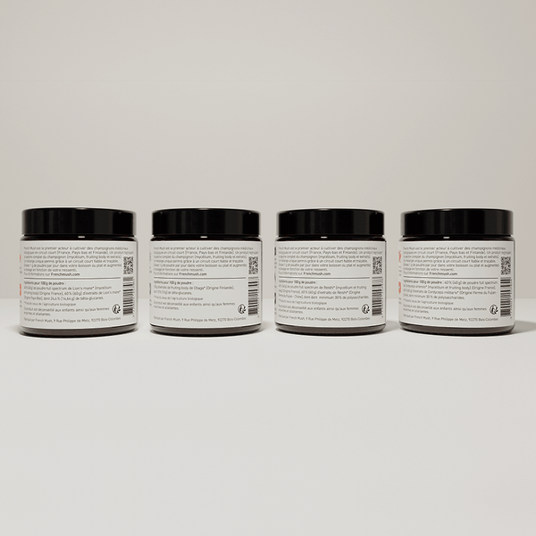 French Mush compléments alimentaires à base d'extraits de champignons médicinaux biologiques fabriqués en France Le pack French Mush extraits en poudres Bio - poudre -